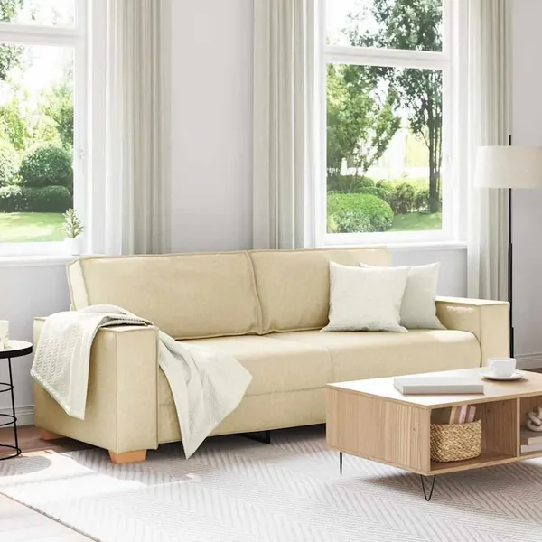 Sofa 3 places Crème 220 cm tissu