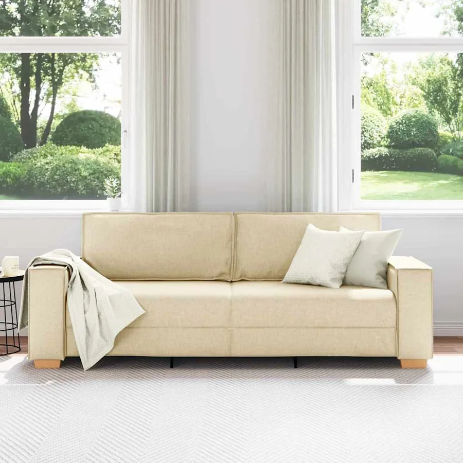 Sofa 3 places Crème 220 cm tissu - 3