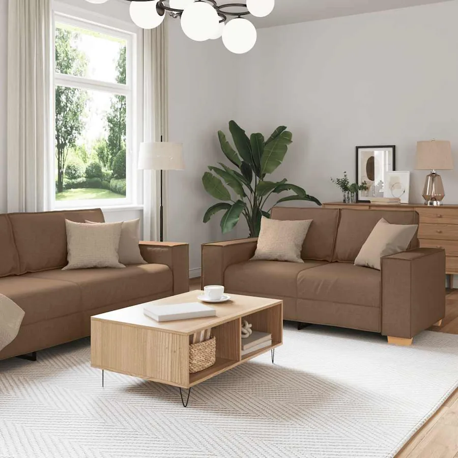 Ensemble de canapé 2 pcs avec coussins en tissu marron