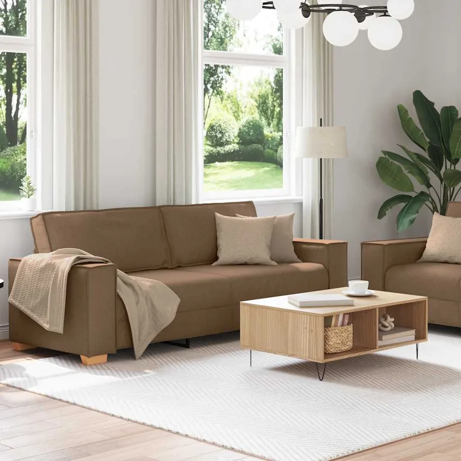 Ensemble de canapé 2 pcs avec coussins en tissu marron - 3