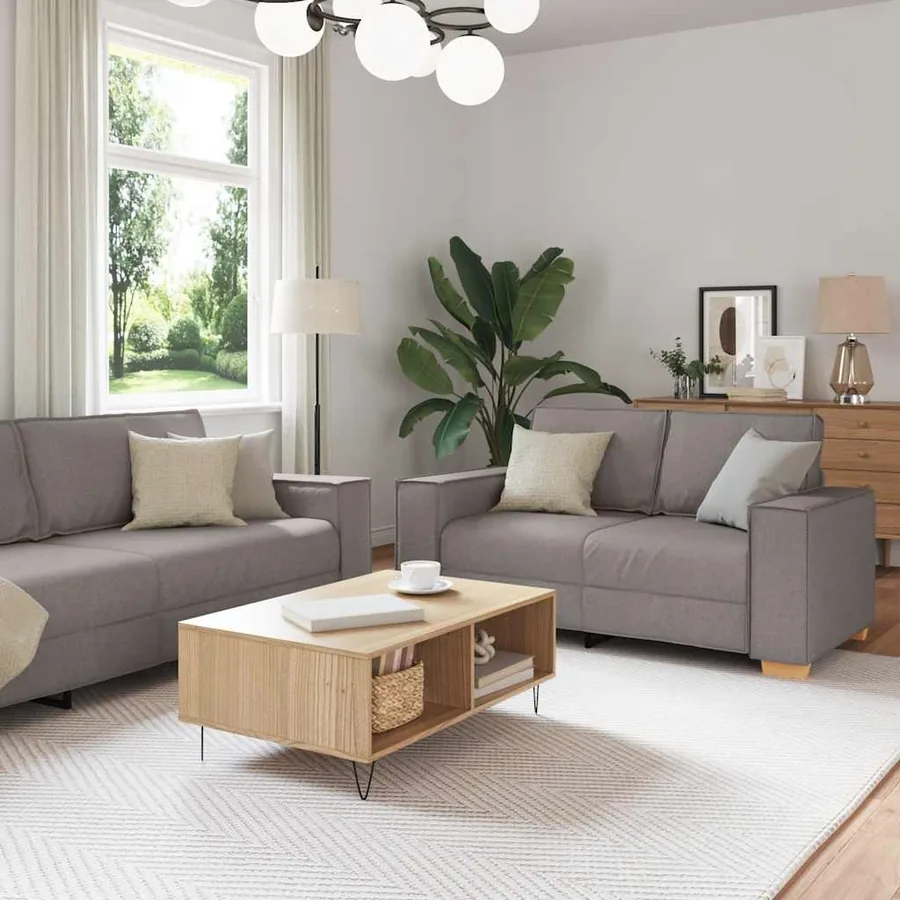 Ensemble de canapé 2 pcs avec coussins en tissu taupe
