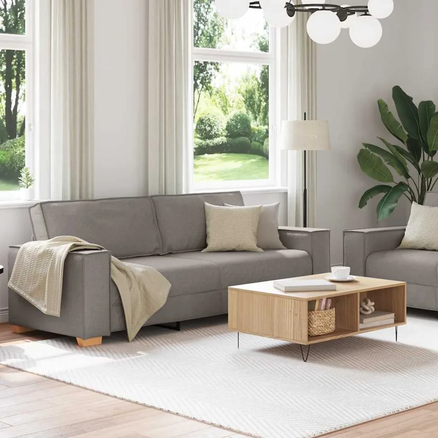 Ensemble de canapé 2 pcs avec coussins en tissu taupe - 3