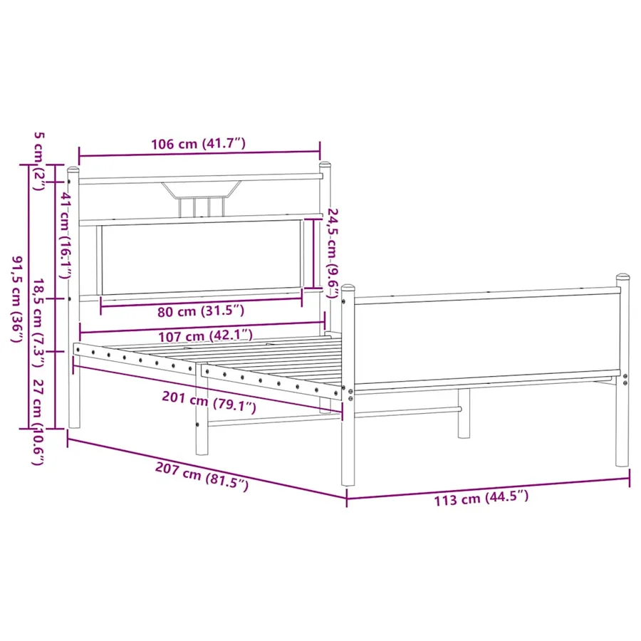 Cadre de lit sans matelas chêne marron 107x203 cm - 11