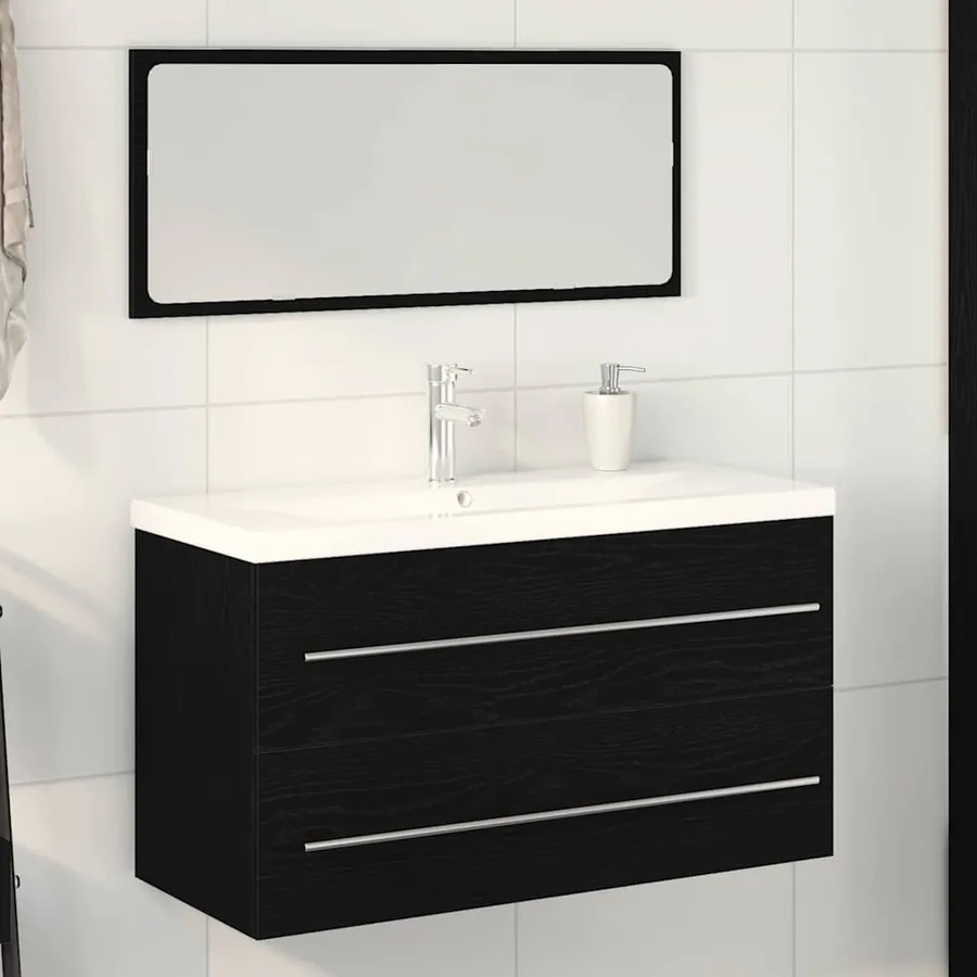 Meuble de Lavabo de Salle de Bain avec tiroir 3 pcs Chêne noir