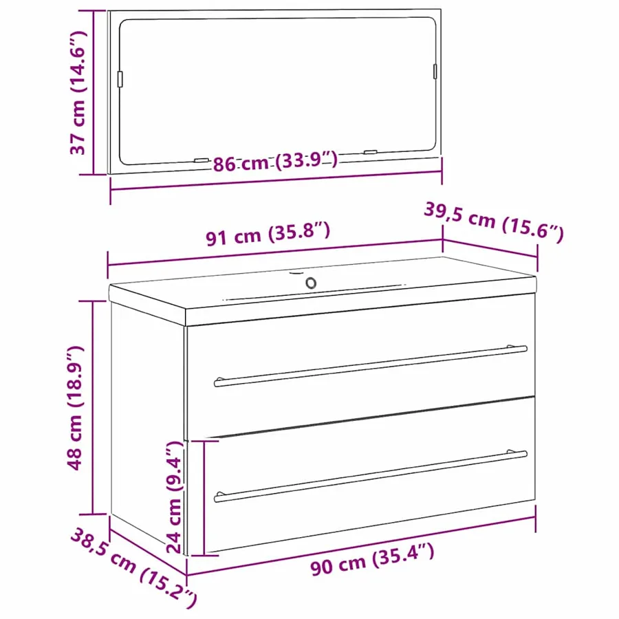 Meuble de Lavabo de Salle de Bain avec tiroir 3 pcs Chêne noir - 11