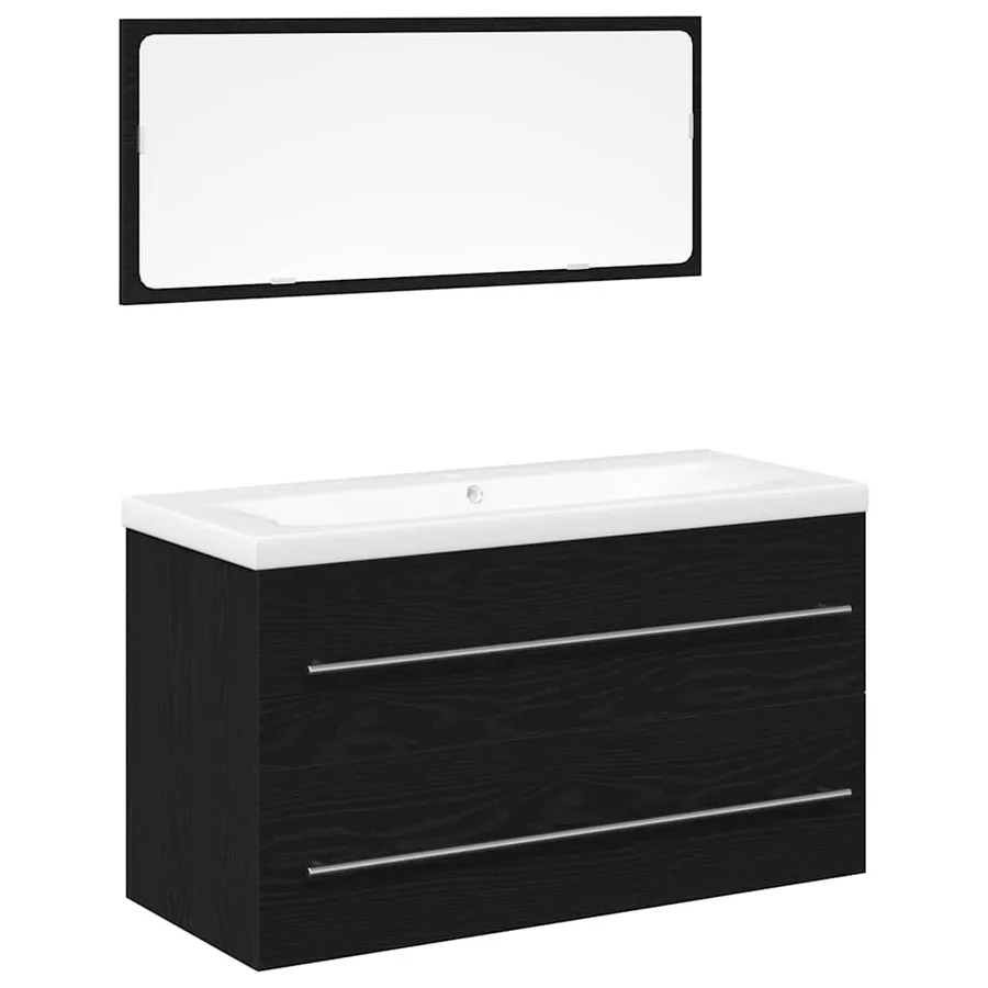 Meuble de Lavabo de Salle de Bain avec tiroir 3 pcs Chêne noir - 2
