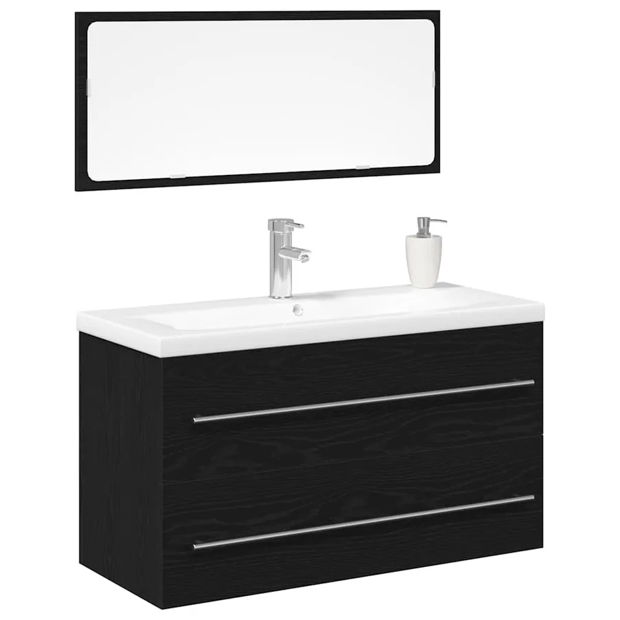 Meuble de Lavabo de Salle de Bain avec tiroir 3 pcs Chêne noir - 3