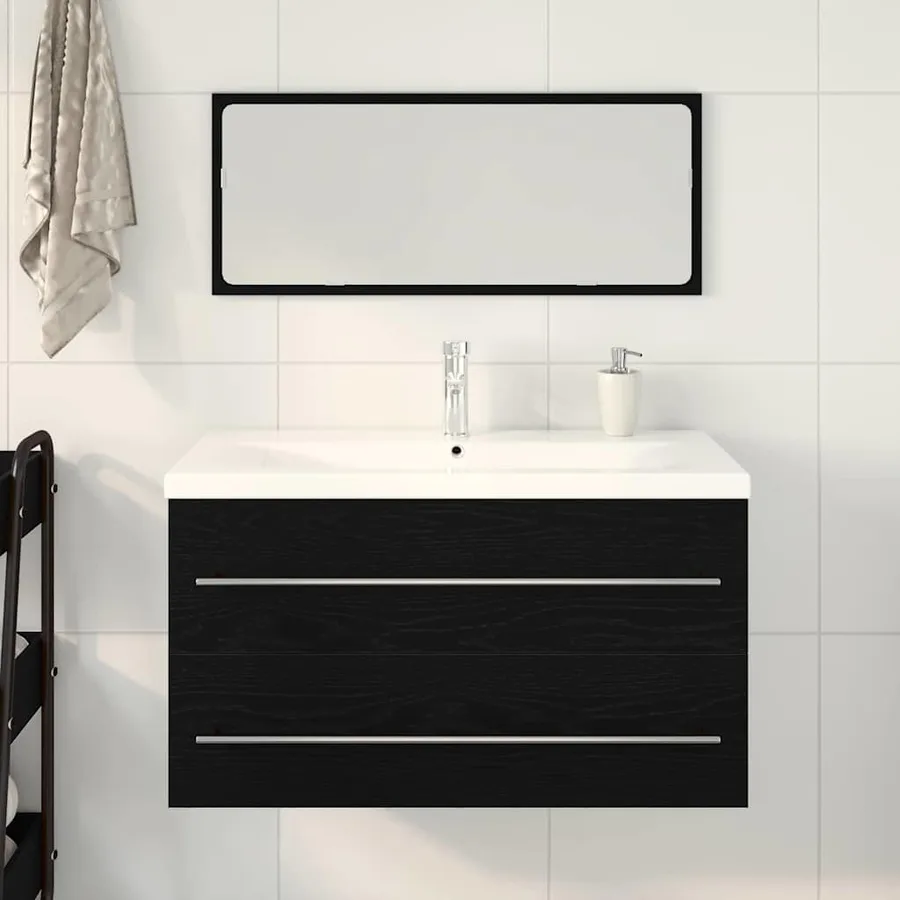 Meuble de Lavabo de Salle de Bain avec tiroir 3 pcs Chêne noir - 4