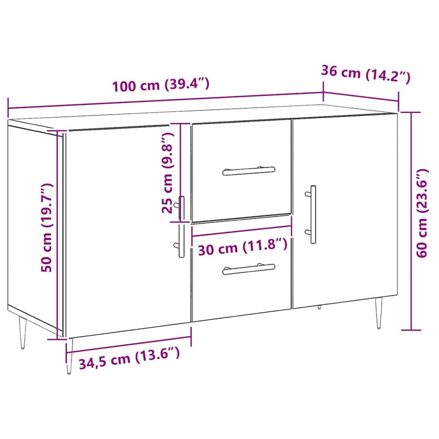 Buffet Chêne noir 100 x 36 x 60 cm Bois d'ingénierie - 12