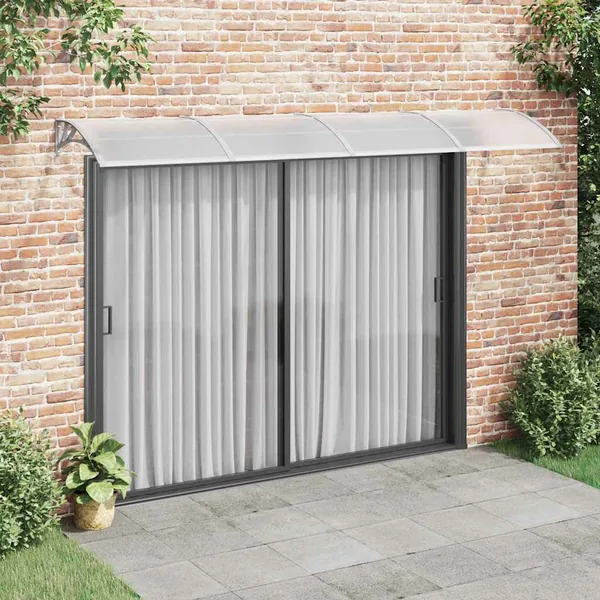 Auvent de porte gris 350 x 100 cm en polycarbonate