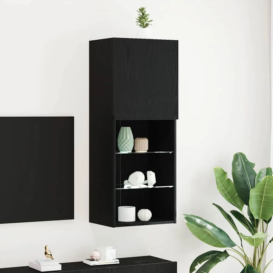 Ensemble meuble TV avec LED Chêne noir 40,5 x 30 x 102 cm