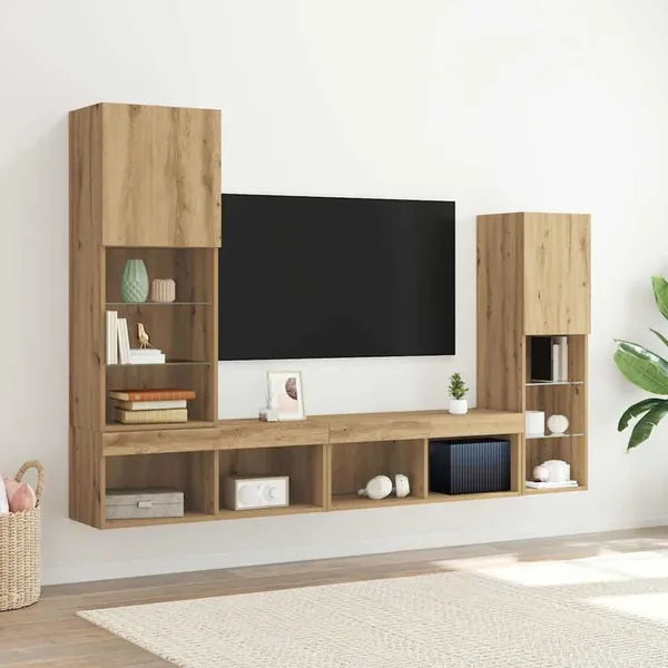 Meuble TV 4 pcs chêne artisanal Bois d'ingénierie