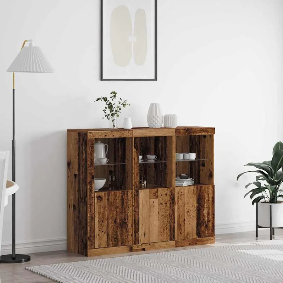 Buffet LED 3 pcs Bois ancien 123 x 37 x 100 cm