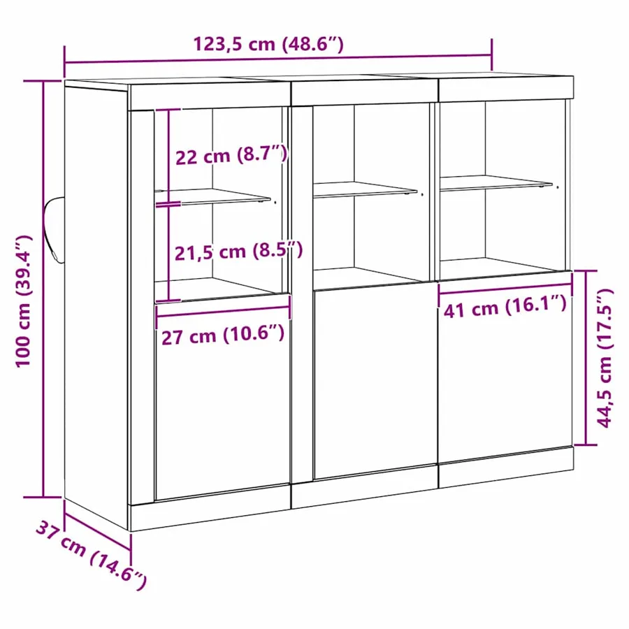 Buffet LED 3 pcs Bois ancien 123 x 37 x 100 cm - 14