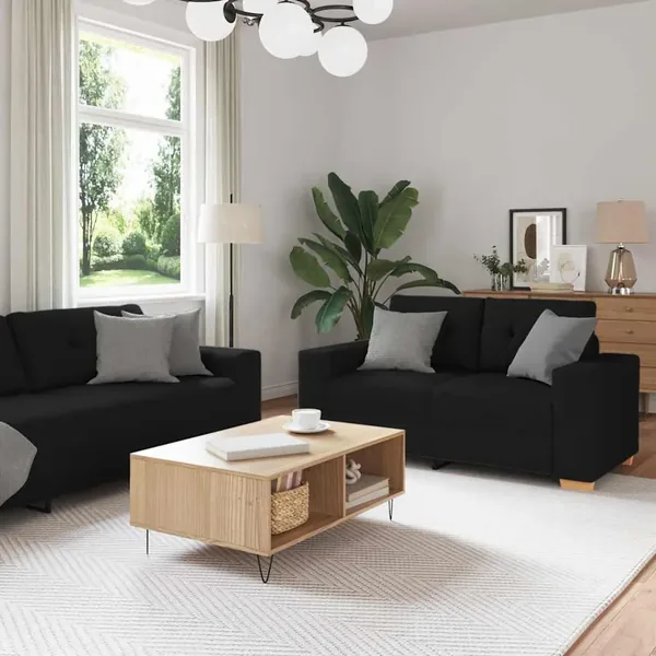 Ensemble de canapé 2 pcs avec coussins en tissu noir