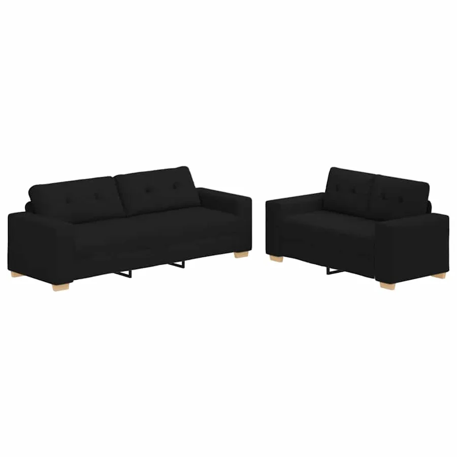 Ensemble de canapé 2 pcs avec coussins en tissu noir - 2