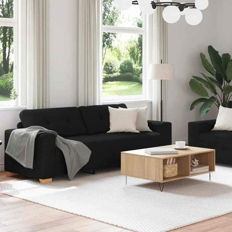 Ensemble de canapé 2 pcs avec coussins en tissu noir - 3