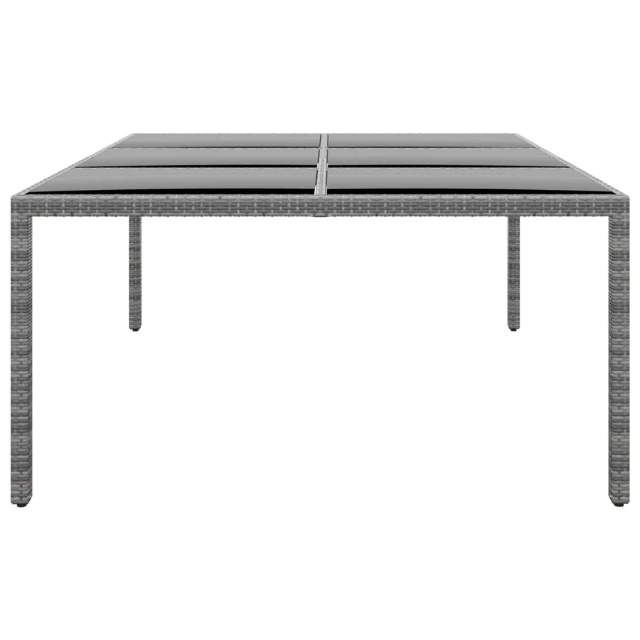 Table de jardin 200x150x75 cm Verre trempé/résine tressée Gris - 3
