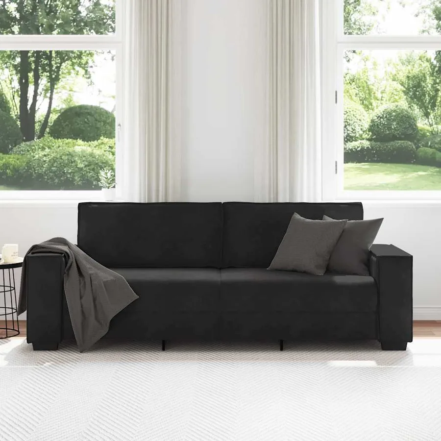 Canapé à 3 places Noir 220x78x84 cm Velours - 3