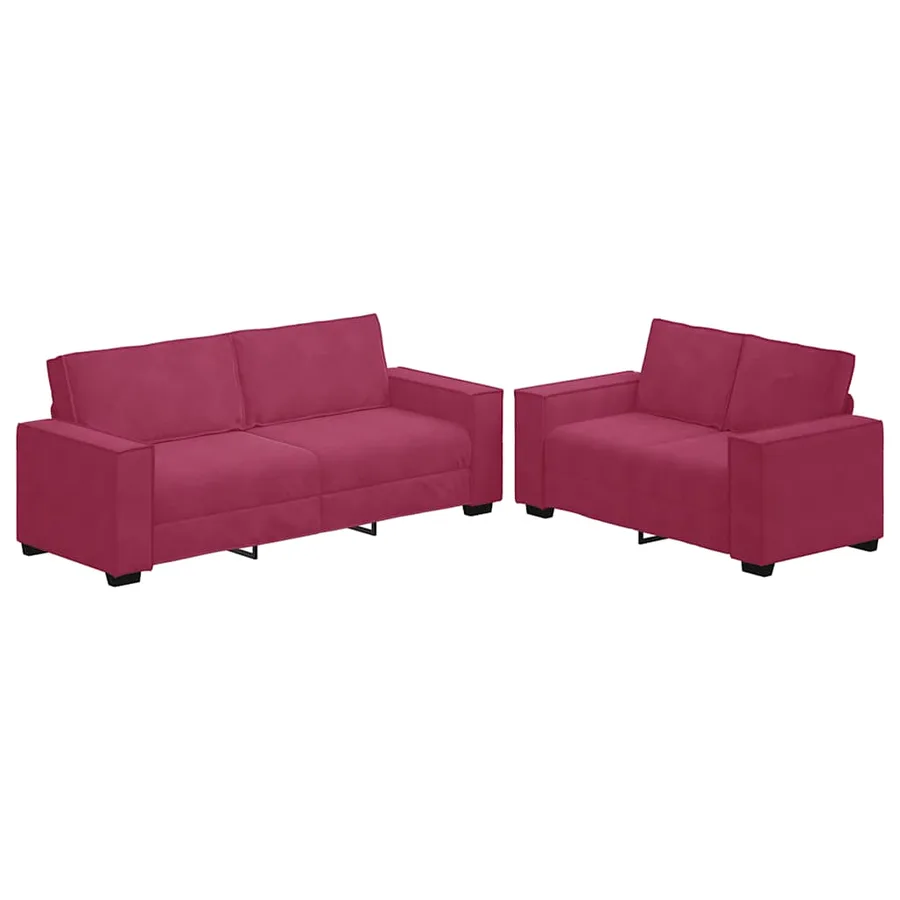 Ensemble de canapé 2 pcs avec coussins velours rouge bordeaux - 2