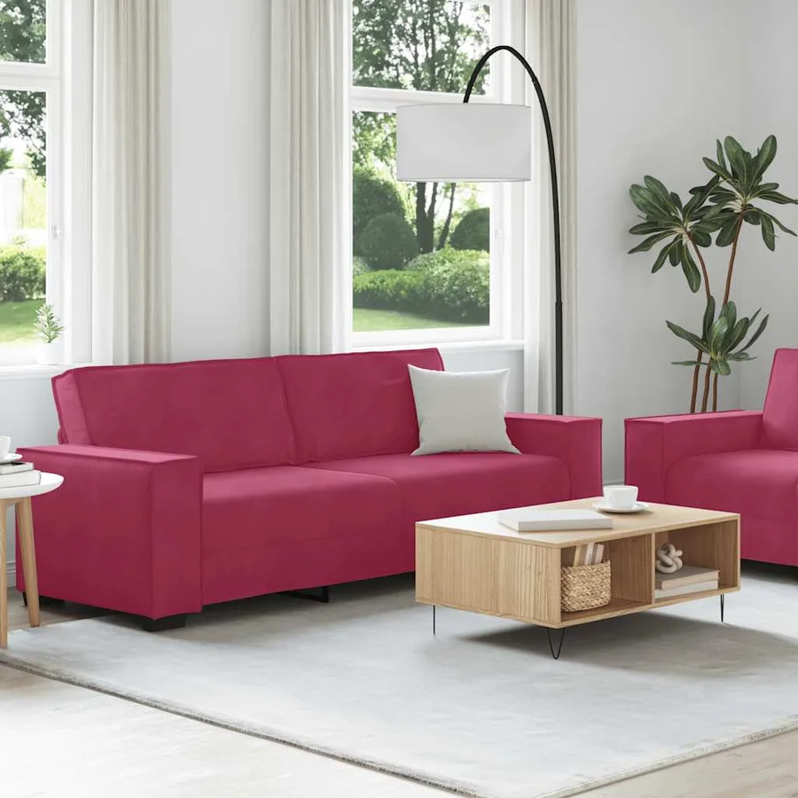 Ensemble de canapé 2 pcs avec coussins velours rouge bordeaux - 3