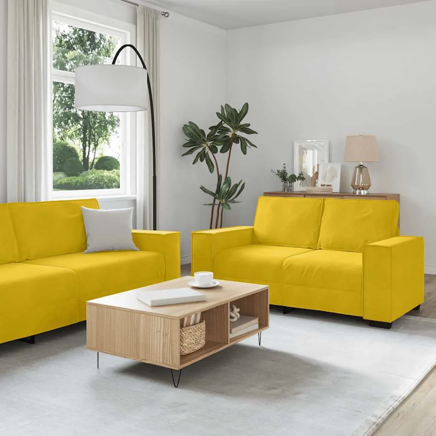 Ensemble canapé 2 pcs avec coussins velours jaune