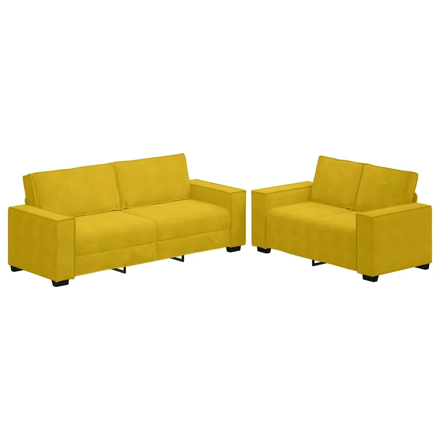 Ensemble canapé 2 pcs avec coussins velours jaune - 2