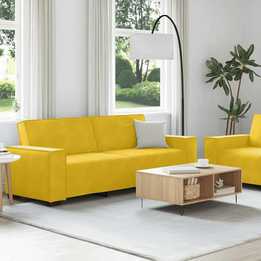 Ensemble canapé 2 pcs avec coussins velours jaune - 3