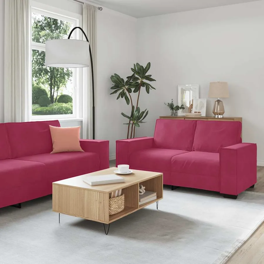 Ensemble de canapés 3 pcs avec coussins Rouge bordeaux Velours