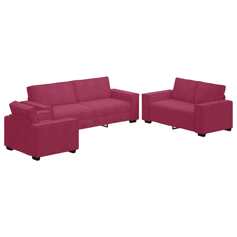 Ensemble de canapés 3 pcs avec coussins Rouge bordeaux Velours - 2