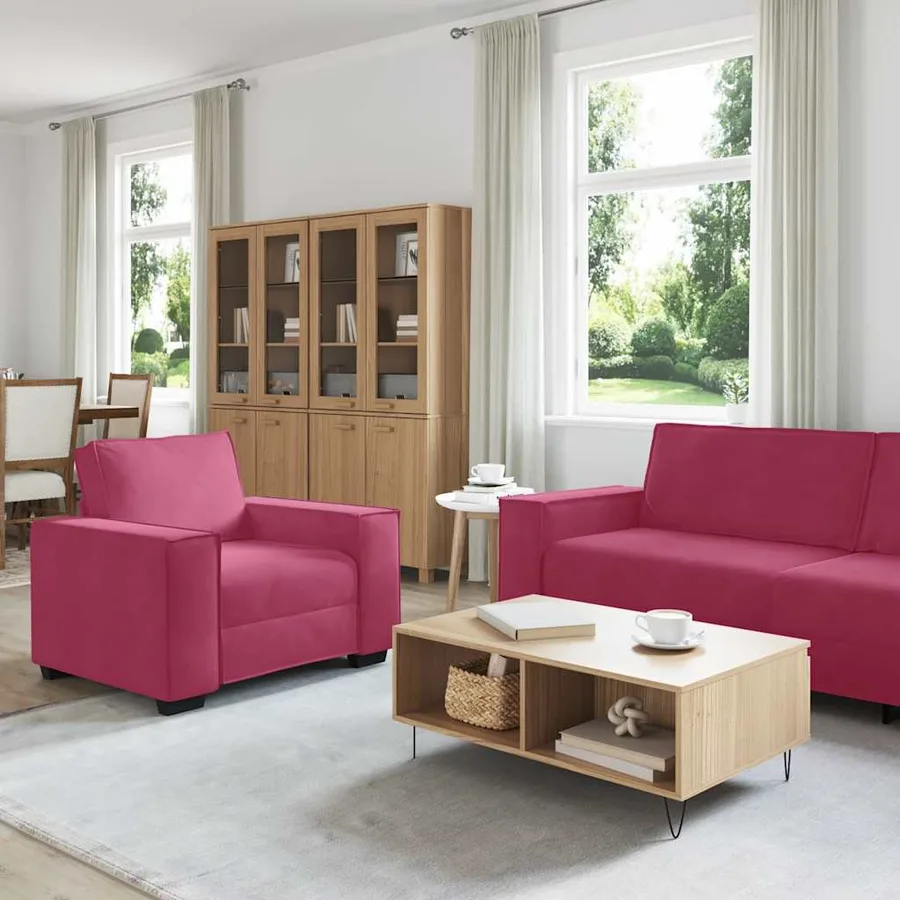 Ensemble de canapés 3 pcs avec coussins Rouge bordeaux Velours - 3