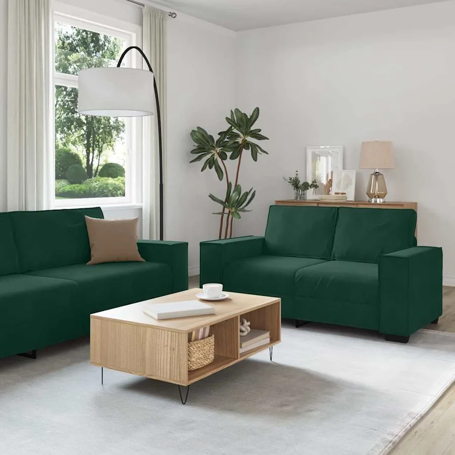 Ensemble de canapés 3 pcs avec coussins Vert foncé Velours