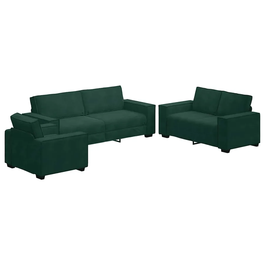 Ensemble de canapés 3 pcs avec coussins Vert foncé Velours - 2