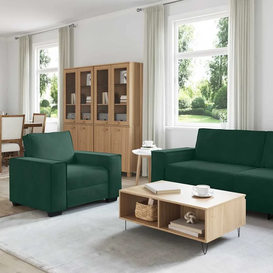 Ensemble de canapés 3 pcs avec coussins Vert foncé Velours - 3