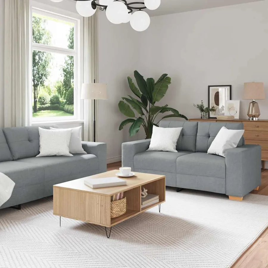 Ensemble de canapé 2 pcs avec coussins en tissu gris clair