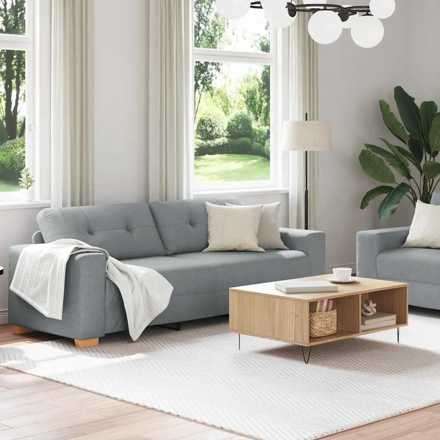 Ensemble de canapé 2 pcs avec coussins en tissu gris clair - 3