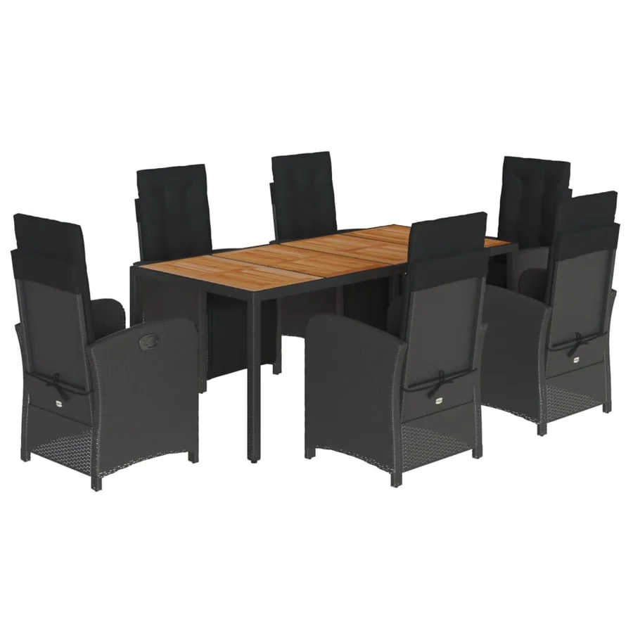 Ensemble à manger de jardin coussins 7pcs Noir Résine tressée - 2