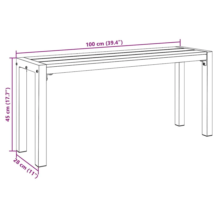 Banc de jardin Noir 100 x 28 x 45cm Acier - 7
