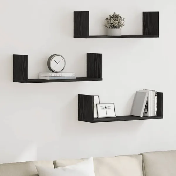 Étagères murales 3 pcs Chêne noir 58x18x18 cm Bois d'ingénierie