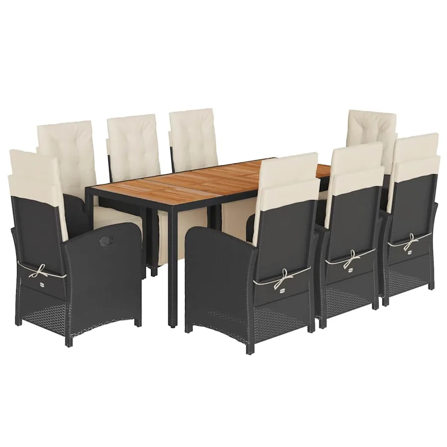 Ensemble à manger de jardin 9pcs coussins noir résine tressée - 2