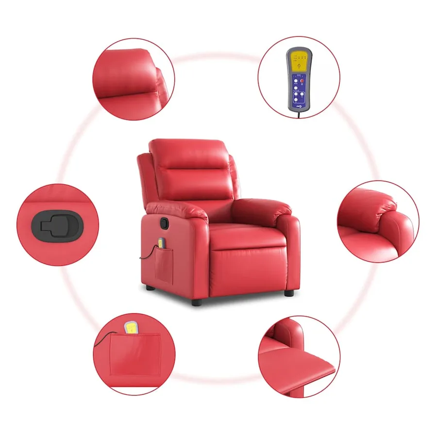 Fauteuil de massage inclinable rouge similicuir - 6