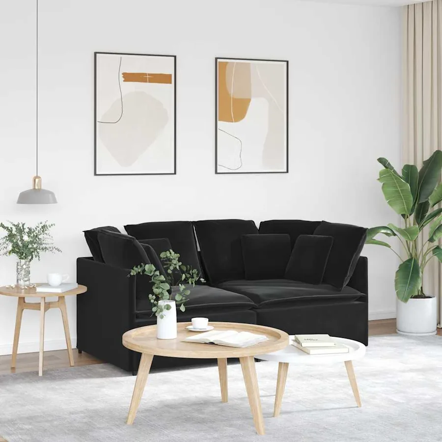 Canapé modulable avec coussins velours noir