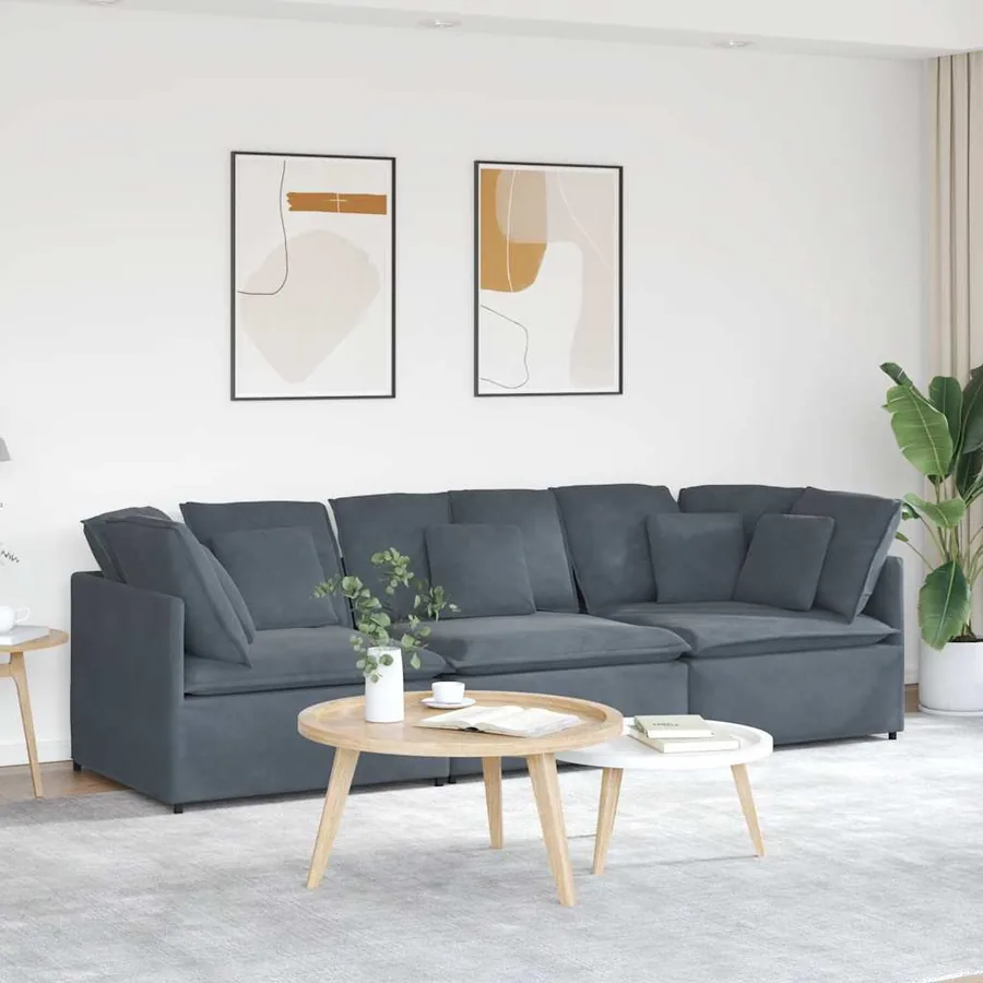 Canapé modulaire avec coussins en velours gris foncé