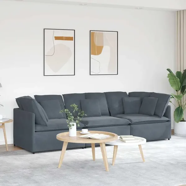 Canapé modulaire avec coussins en velours gris foncé