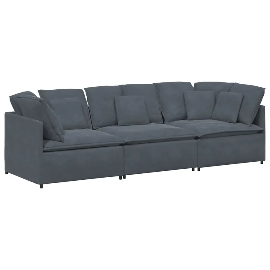 Canapé modulaire avec coussins en velours gris foncé - 2
