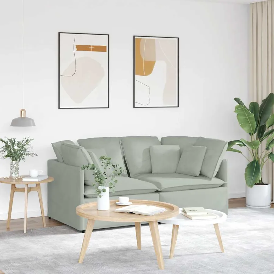 Canapé modulable avec coussins velours gris clair