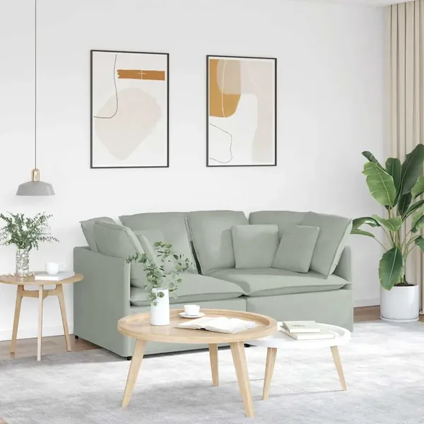Canapé modulable avec coussins velours gris clair