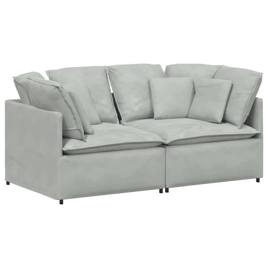 Canapé modulable avec coussins velours gris clair - 2