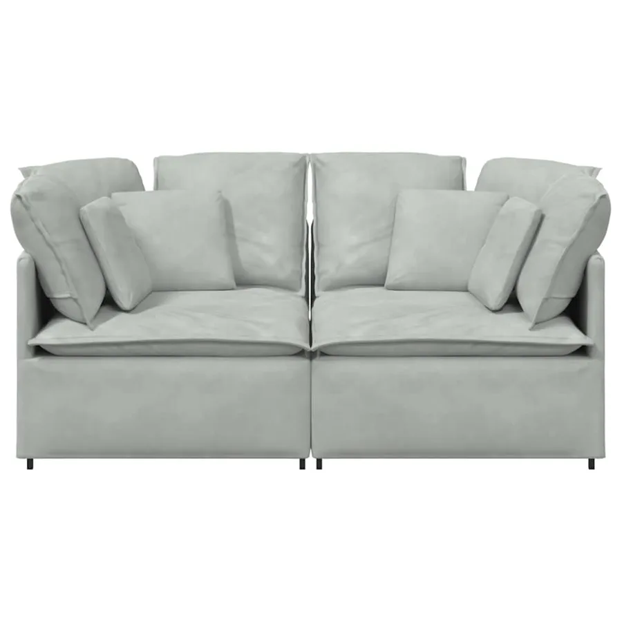 Canapé modulable avec coussins velours gris clair - 4
