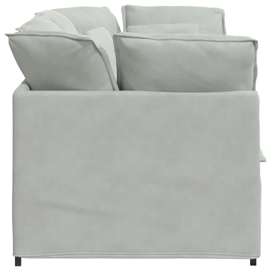 Canapé modulable avec coussins velours gris clair - 5